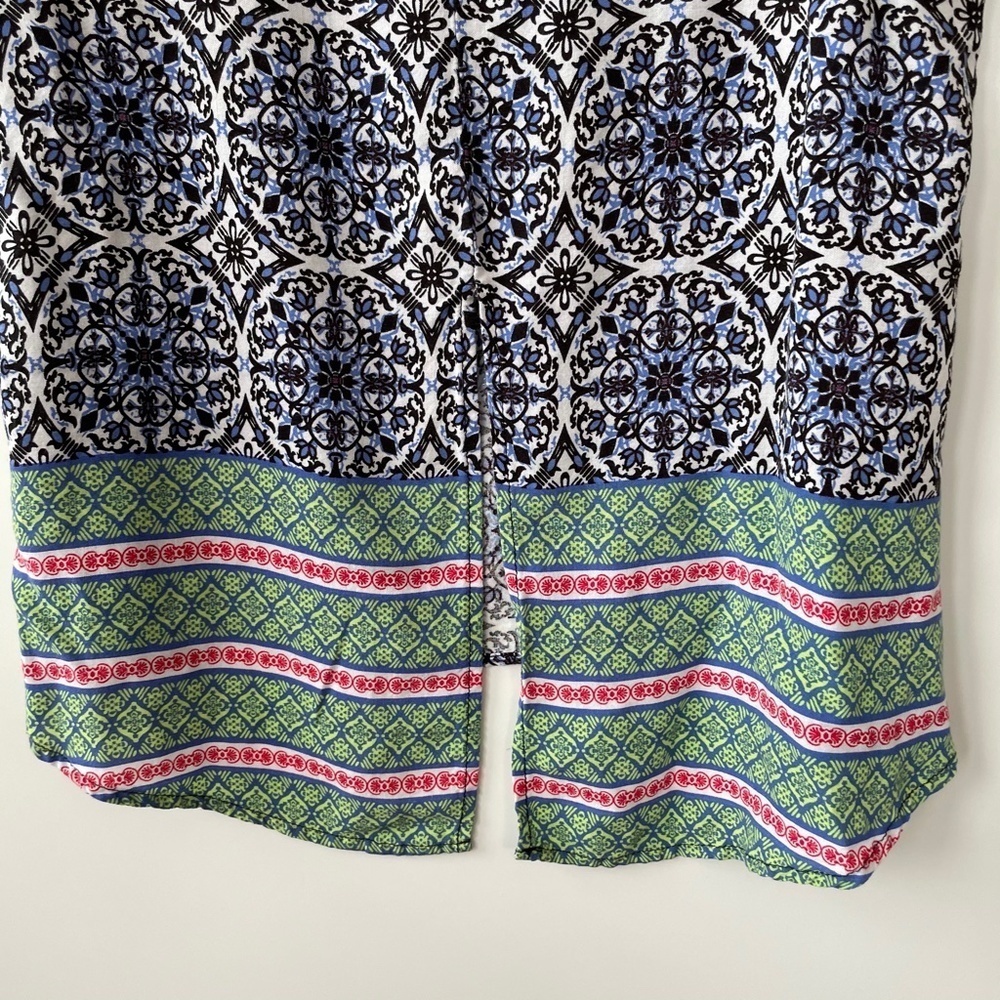 Elodie Boho Flowy Blue White Lightweight Blouse Tank Top Scoop Neck Sleeveless M - Picture 5 of 6